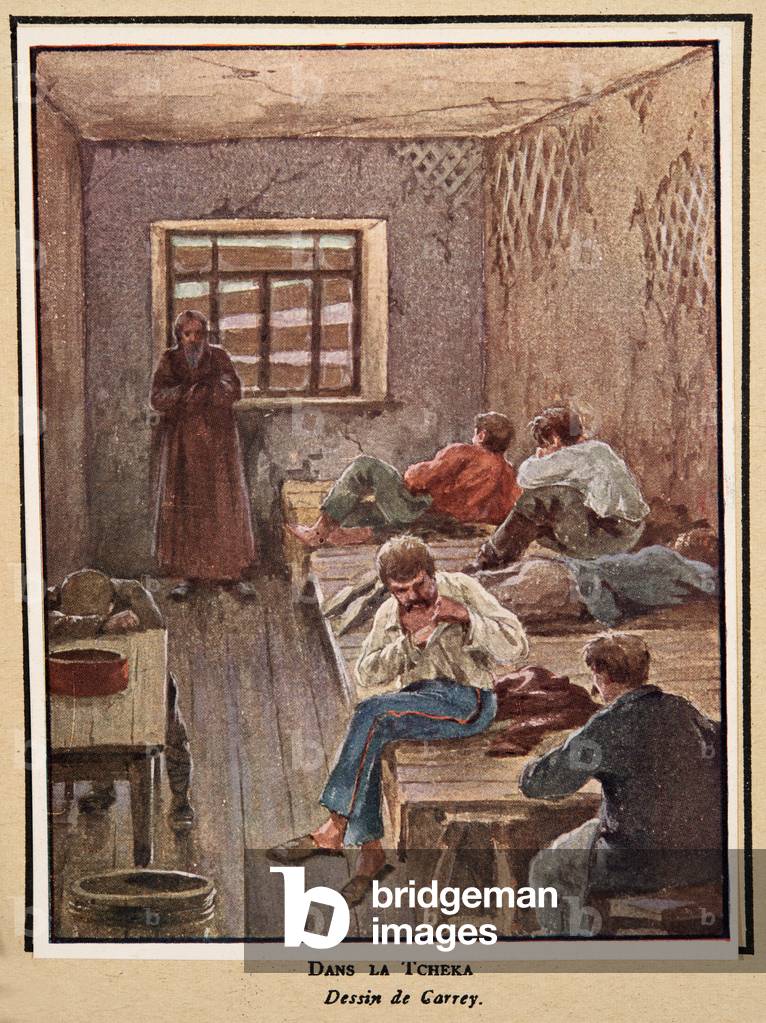 In the Cheka; from Histoire des Soviets, pub. 1922 (colour litho)