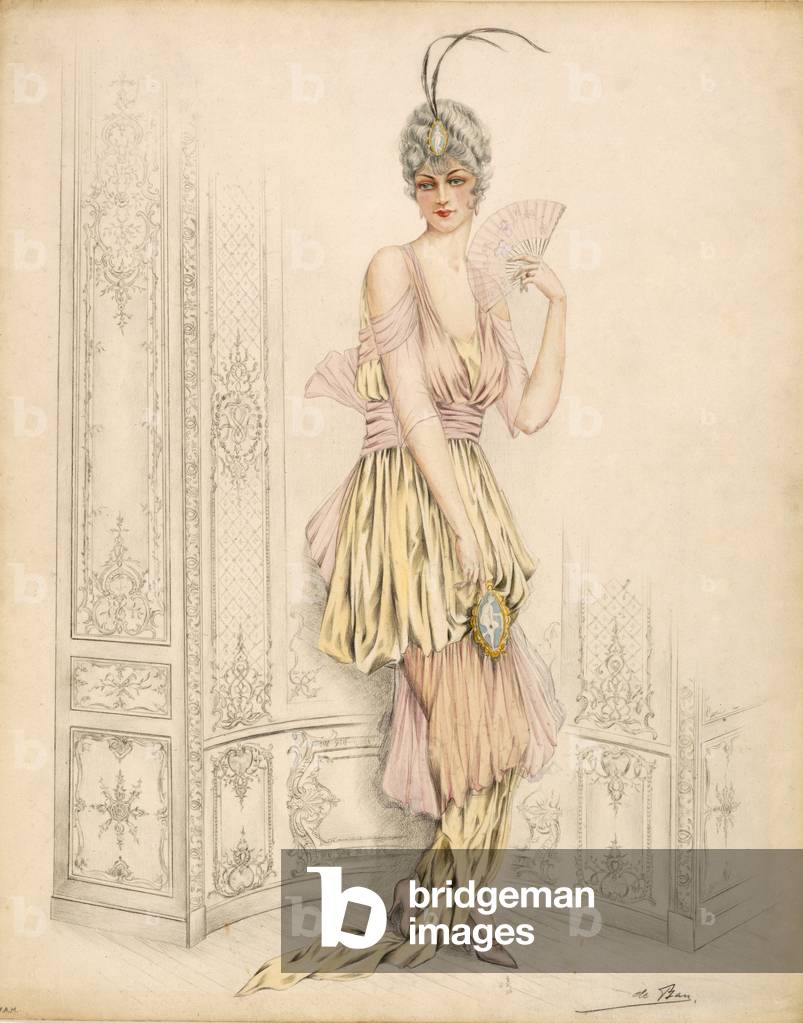 Immagine di Stampa "Disegno per abito da corte femminile", C20th Secolo di French School