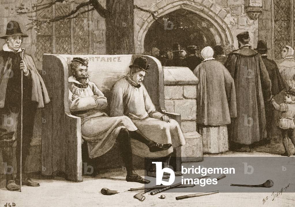 The seat of repentance, illustration from 'The Church of England: A History for the People' by H.D.M. Spence-Jones, pub. c.1910 (litho) (sepia photo)