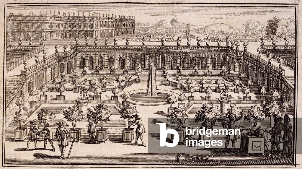 Gardeners working in an orange garden, from 'Le Parfait Jardinier, ou Instruction pour les Jardins Fruitiers et Potager', by Jean de la Quintinye, published 1695 (engraving)