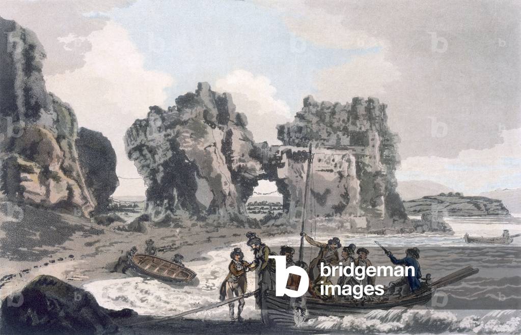 View of the Castle Rock, from the landing place on the Flat Holmes, from 'A Picturesque Guide to Bath, Bristol Hot-Wells, the River Avon and the Adjacent Country', published 1793 (colour aquatint)