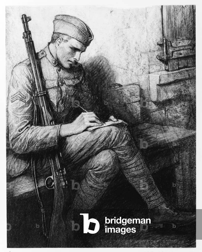 Writing a letter, c.1919 (litho)