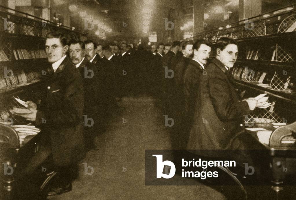 Staff sorting letters at the Post Office, Mount Pleasant (sepia photo)