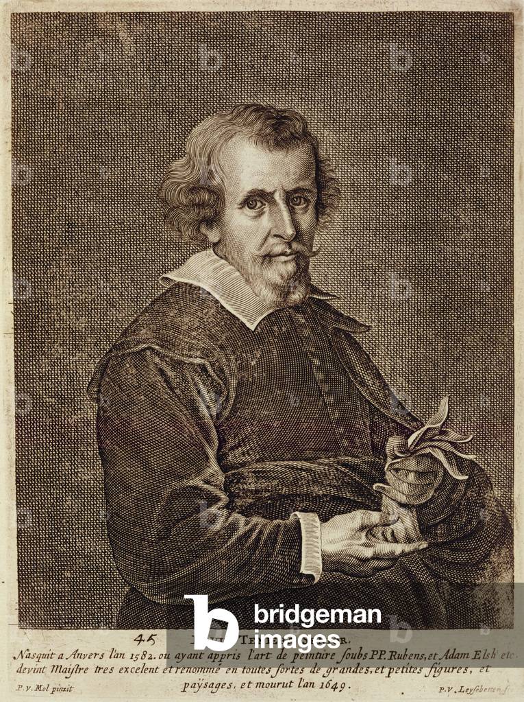 Portrait of David Teniers I (1582-1649) plate 45 from a series of portraits of artists, engraved by Peter van Leysebetten (1630-c.1678) (engraving)