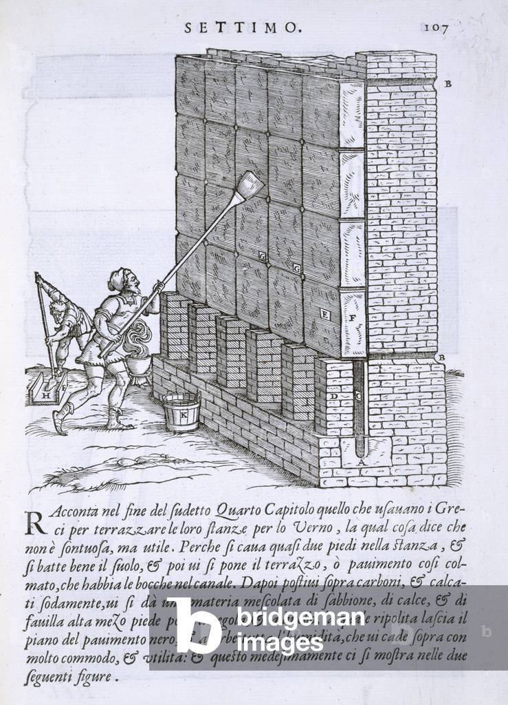Applying a protective coating to a wall, from 'Della Architettura', published 1590 (engraving)