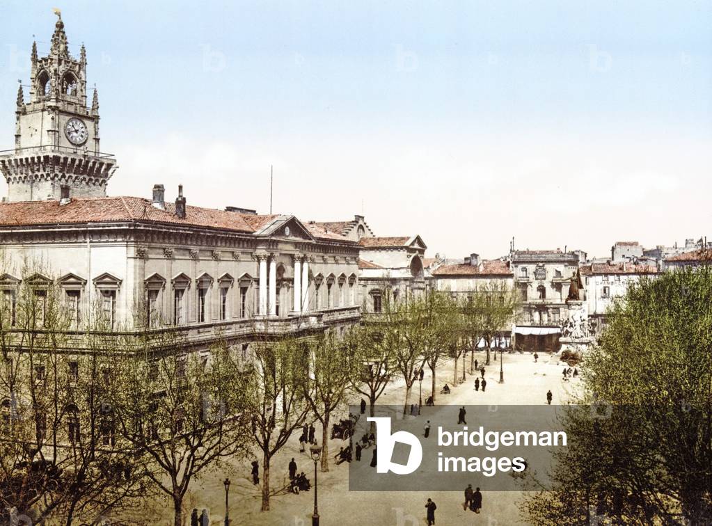 Hotel de Ville d' Avignon and Place de l'Horloge, pub. 1900 (colour litho)