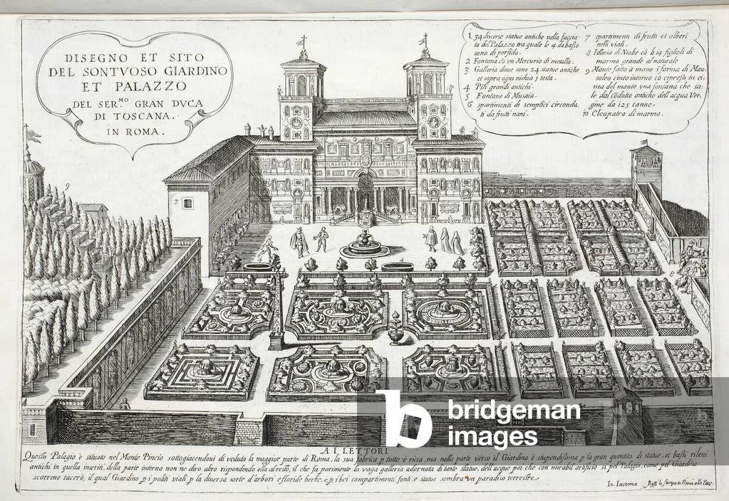 View of the Gardens and Palace of the Grand Duke of Tuscany, Rome (litho)