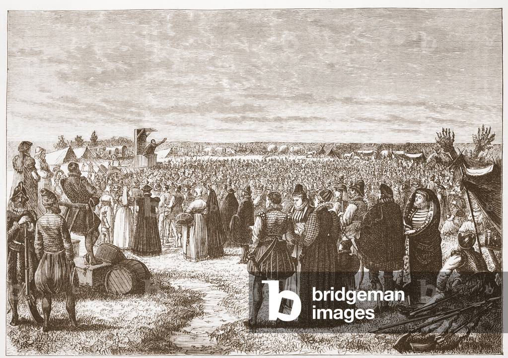 A Field-preaching near Ghent, illustration from 'The History of Protestantism' by James Aitken Wylie (1808-1890), pub. 1878 (engraving)