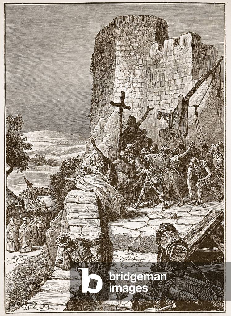 Processione dei Crociati intorno alle mura di Gerusalemme, illustrazione da 'Cassell's Illustrated History of 