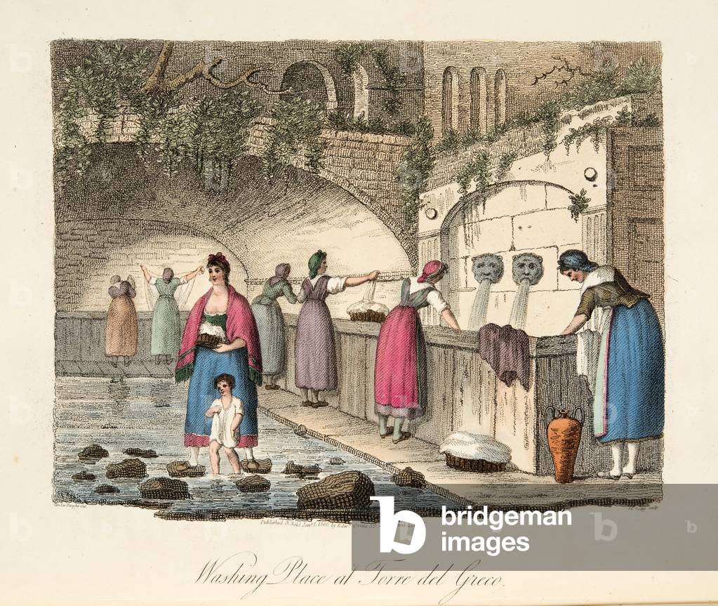 Washing Place at Torre del Greco, from Italian Scenery, representing the Manners, Customs and Amusements of the different States of Italy, pub. 1806 (hand coloured engraving)