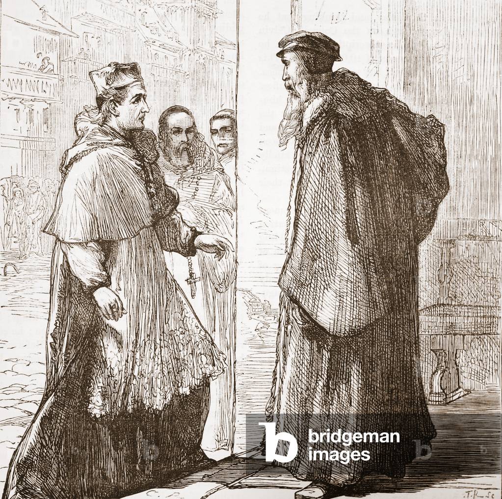 Cardinal Sadoleto visits Calvin, illustration from 'The History of Protestantism' by James Aitken Wylie (1808-1890), pub. 1878 (engraving)