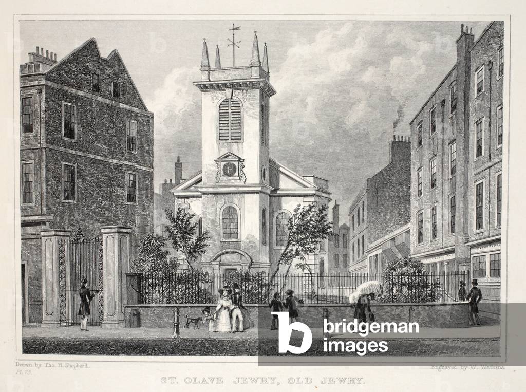 Church of St Olave Jewry, Old Jewry, from London and it's Environs in the Nineteenth Century pub. Jones & Co., 1827-1829 (engraving)