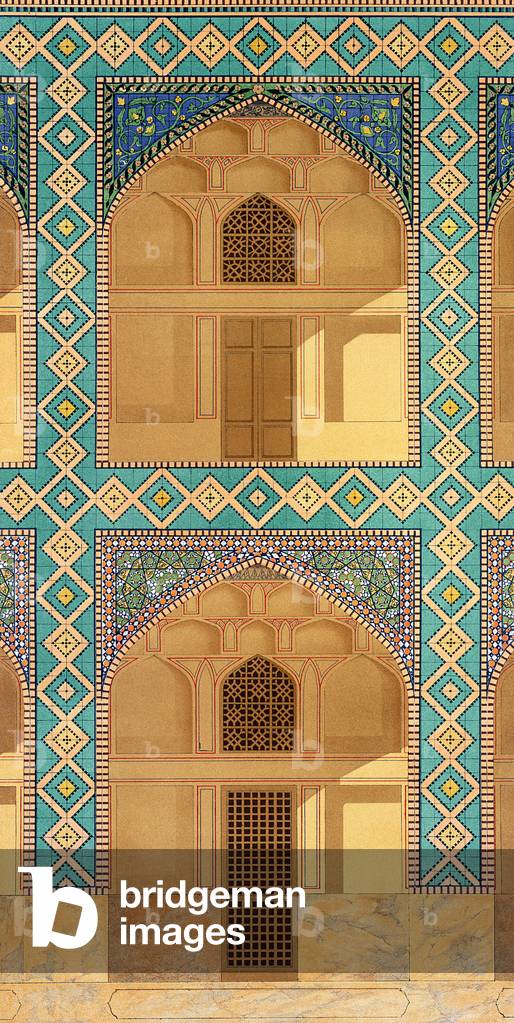 Detail of the Courtyard Arcades in the Medrese-i-Shah-Hussein, Isfahan, plate 26-27 from 'Modern Monuments of Persia', engraved by A. Levie, 1856 (litho)