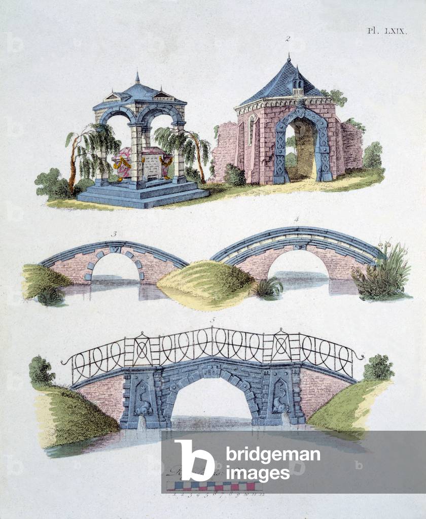 Garden decorations, from 'Magazine of Garden Gems' by G. van Laar, published 1802 (colour litho)