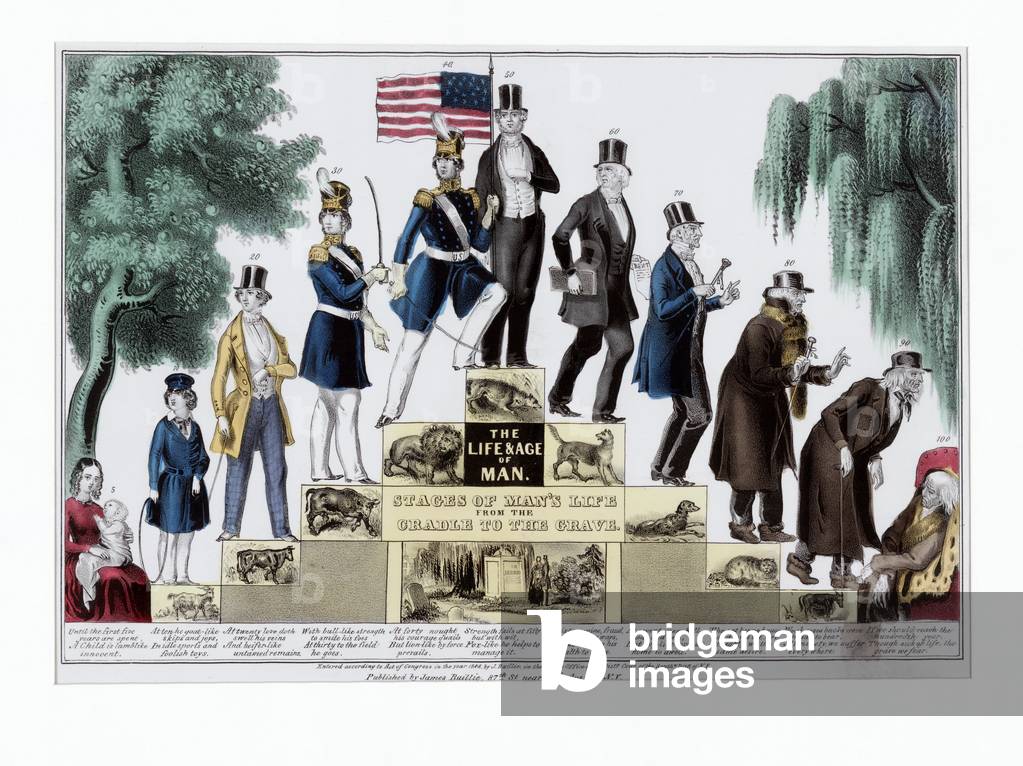 The Life and Age of Man, Stages of Man's Life from the Cradle to the Grave, pub. C 1848 (hand coloured engraving)