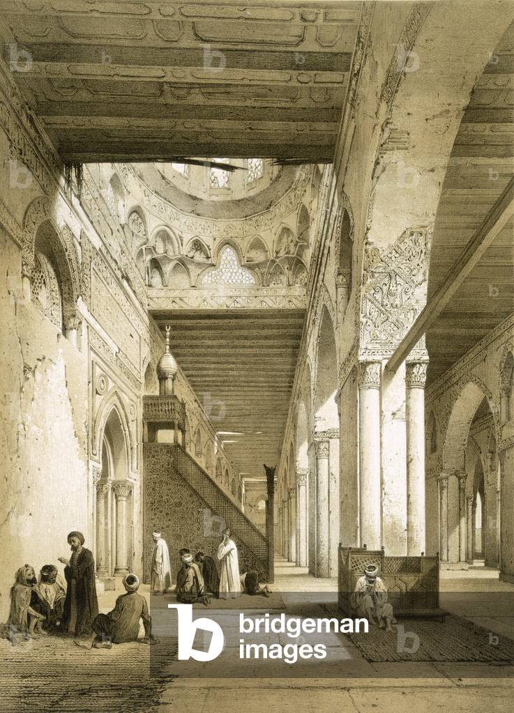Interior of the Maqsourah in the 9th century Mosque of Ahmed Ibn-Touloun, Cairo (litho)