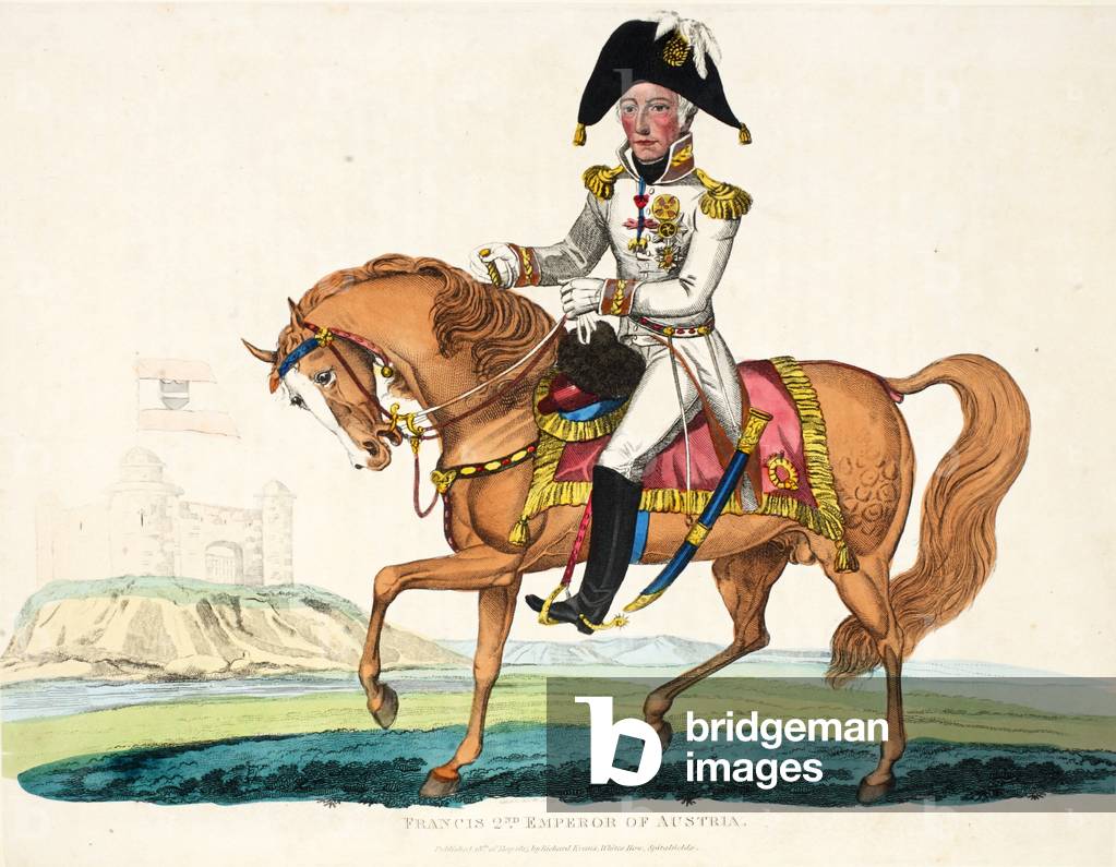 Francis 2nd, Emperor of Austria, pub. by Richard Evans, engraved by Romney, illustration from 'An Historical Account of the Battle of Waterloo' by William Mudford, 1816 (coloured engraving)