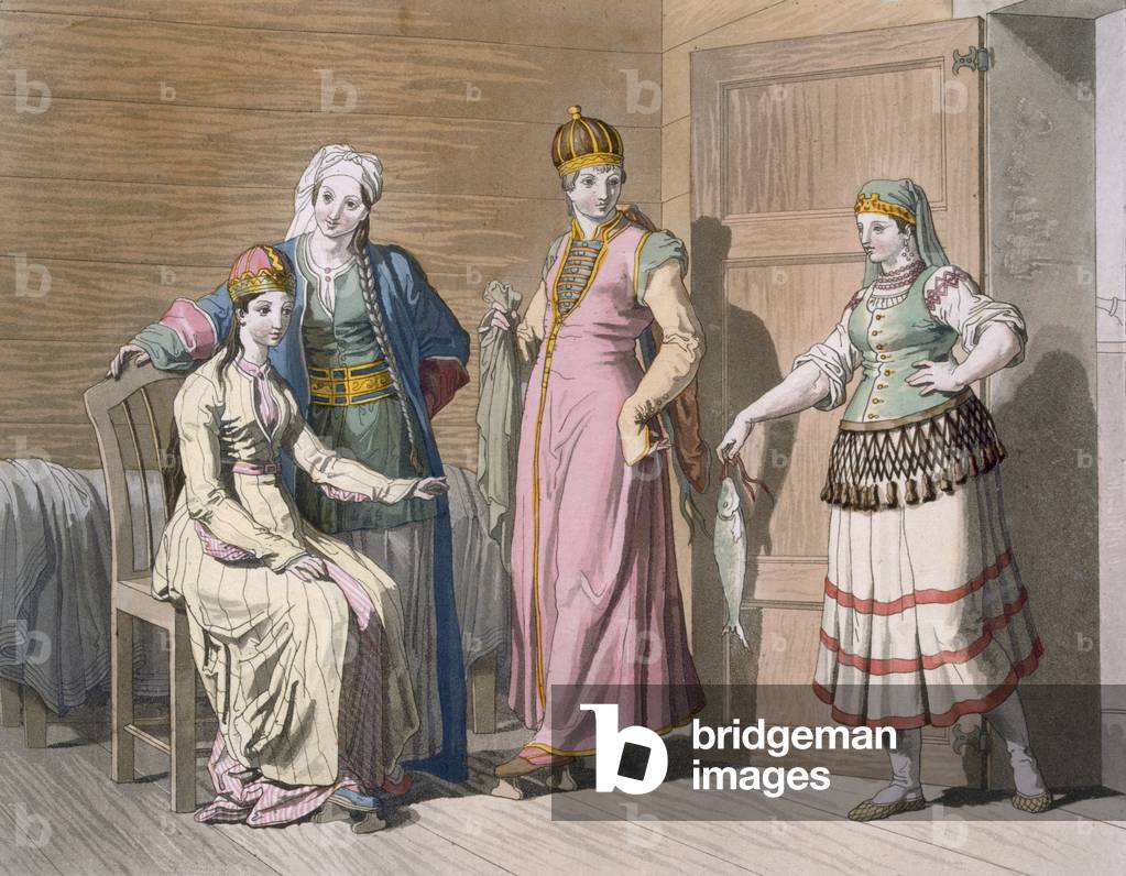 Interior with Circassian Women, c.1820s-30s (coloured engraving)