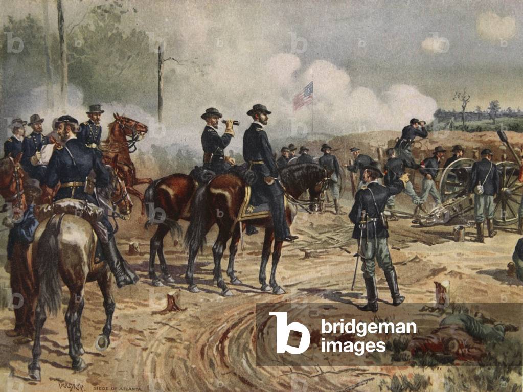 Bild von Druck "US-Bürgerkrieg: General Sherman während der Belagerung von Atlanta im Jahr 1864 (Litho)", 19. 