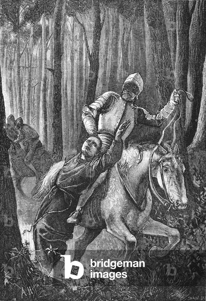 Luther attacked by masked horsemen in the Thuringian Forest, illustration from 'The History of Protestantism' by James Aitken Wylie (1808-1890), pub. 1878 (engraving)