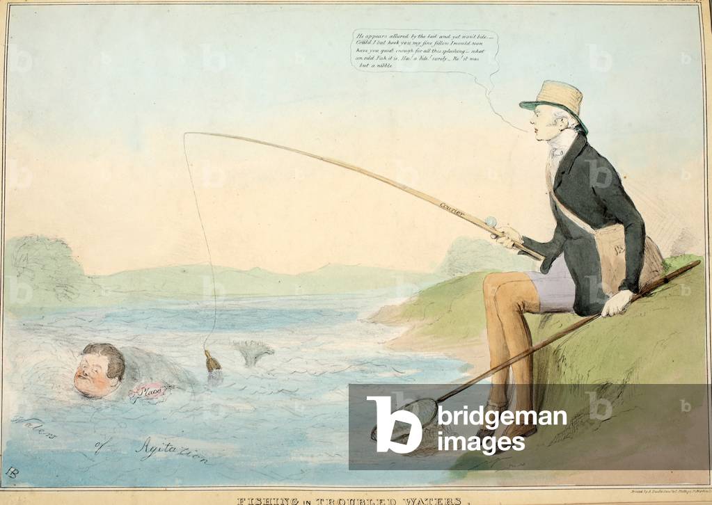 Fishing in Troubled Water, pub. 1832 (hand coloured etching)