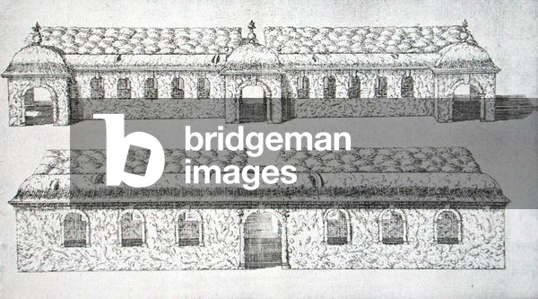 Topiary arcaded walkways from 'The Gardens of Wilton', c.1645 (engraving)