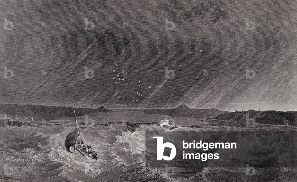 Boats Running for Shelter from a Storm into Refuge Cove, Night of July 7 1926, from 'Narrative of a Second Expedition to the Shores of the Polar Sea in the Years 1825-27' by Sir John Franklin (1786-1847) engraved by Edward Finden (1791-1857) published 1828 (engraving)