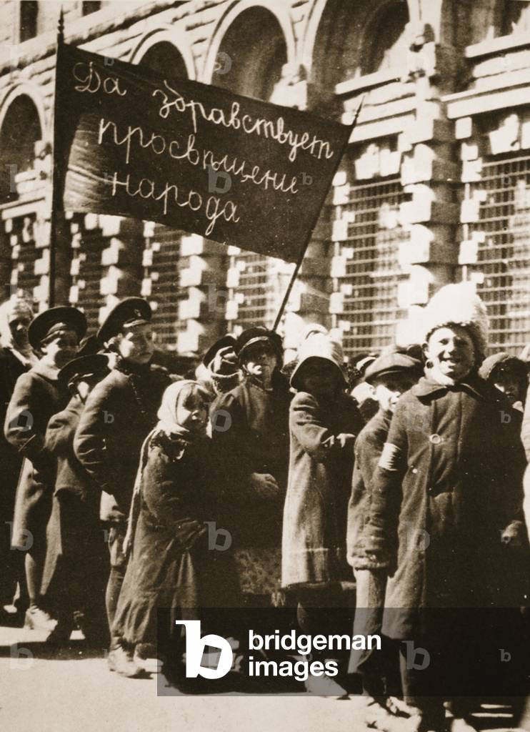 Long live education for the people: even the children are demonstrating (sepia photo)