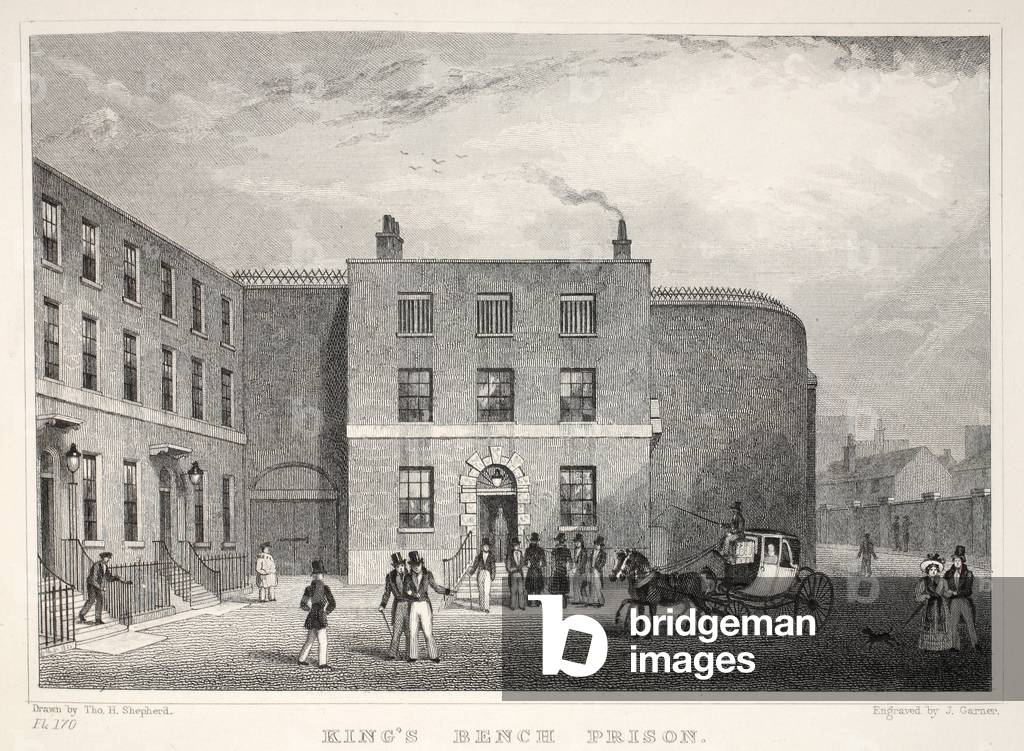 King's Bench Prison, St George's Fields, from 'London and it's Environs in the Nineteenth Century' pub. Jones & Co., 1827-1829 (engraving)