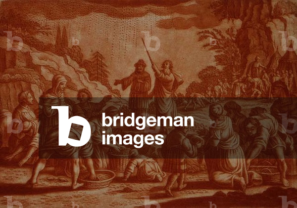 "Die Israeliten sammeln Manna", 18. Jahrhundert von Mattaus II Merian, b/w