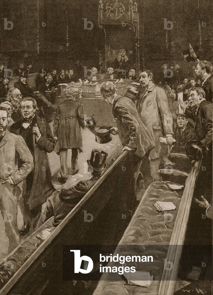The Speaker's coup d'etat: withdrawal of the Irish Home Rulers, illustration from 'Cassell's Illustrated History of England' (engraving) (sepia photo)