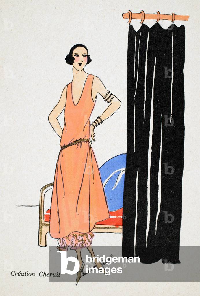 Dress from Création Cheruit, Les Idées Nouvelles, 1926 (pochoir print on tissue paper)