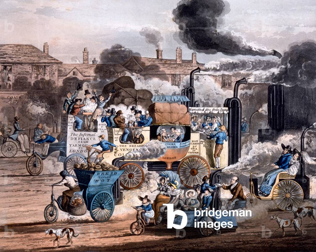 A View in White Chapel Road 1830, from 'The Progress of Steam - Aiken's Illustration of Modern Prophecy' 1828 (hand-coloured aquatint)