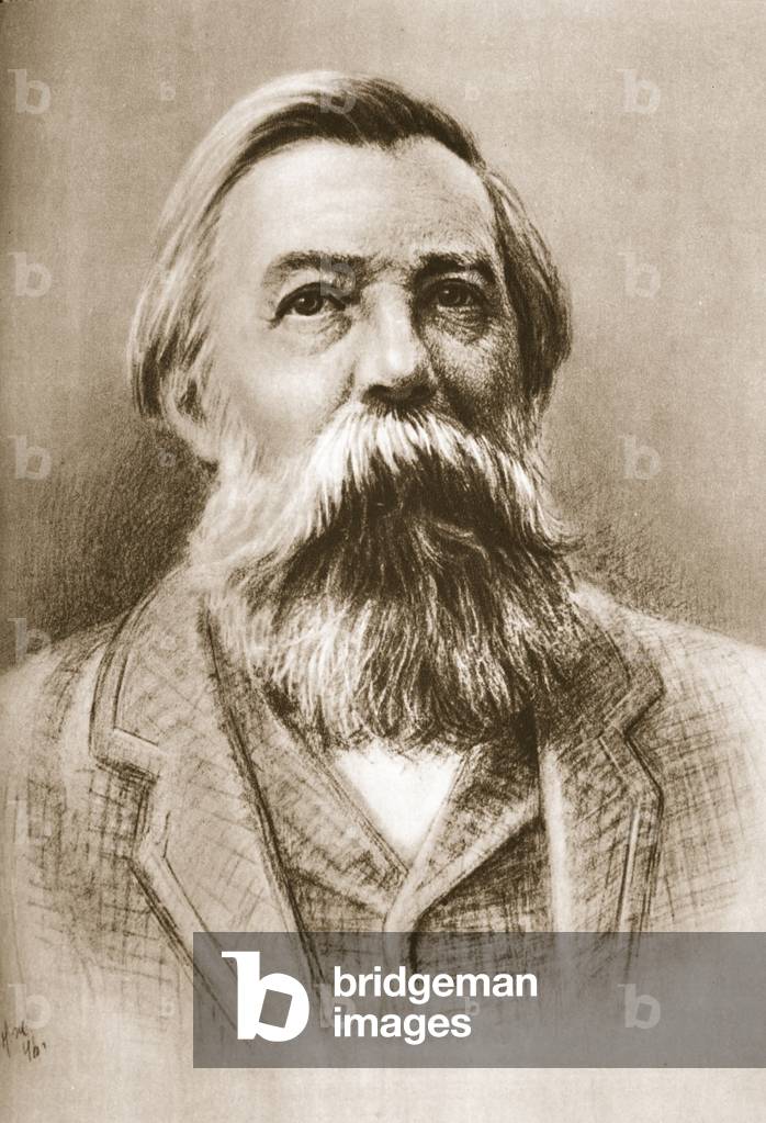 Immagine di Stampa "Frederick Engels (lito) (foto seppia)", 19th Secolo di German School, b/w