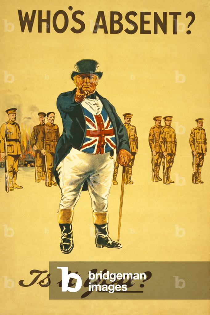 'Who's Absent? Is it you?' pub. London, 1915 (colour litho)
