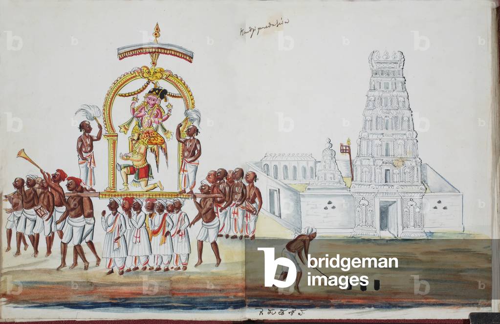 Ceremony with Saraswati being carried (w/c on paper)