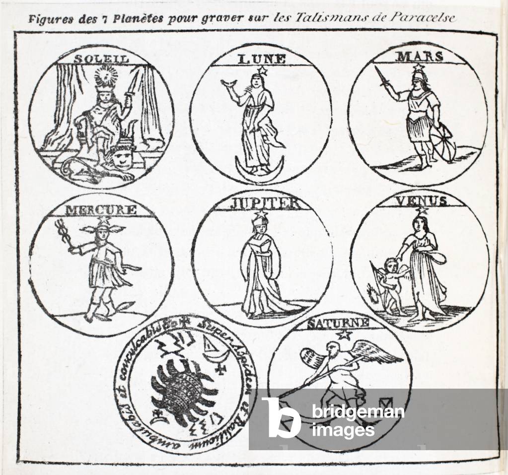 Figures des 7 planetes pour graver sur les Talismans de aracelse (litho)