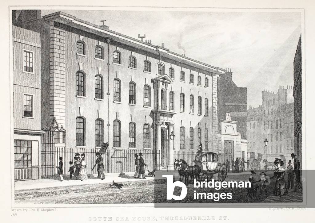 South Sea House, Threadneedle Street, from 'London and it's Environs in the Nineteenth Century' pub. Jones & Co., 1827-1829 (engraving)