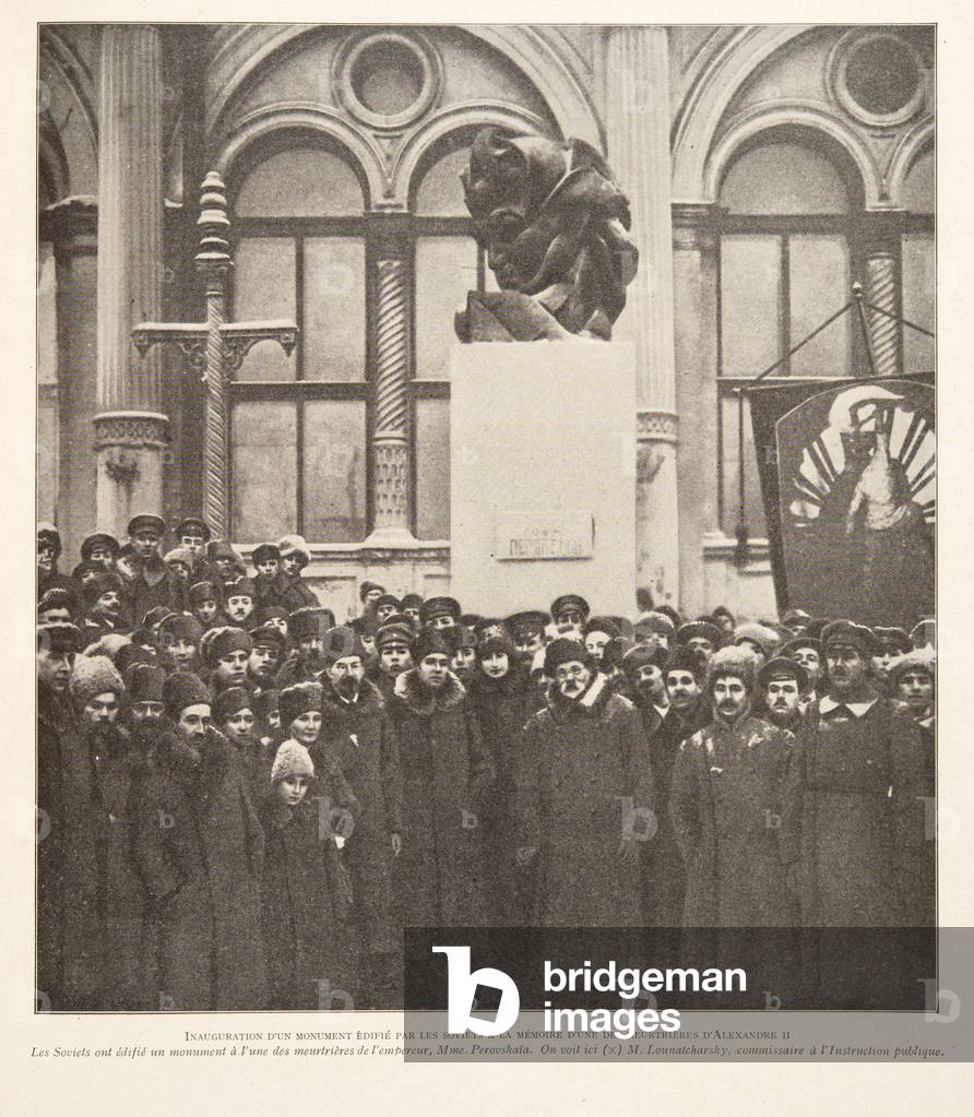 Unveiling of a monument erected by the Soviets in memory of one of the murderers of Alexander II,  from Histoire des Soviets, pub. 1922 (litho)