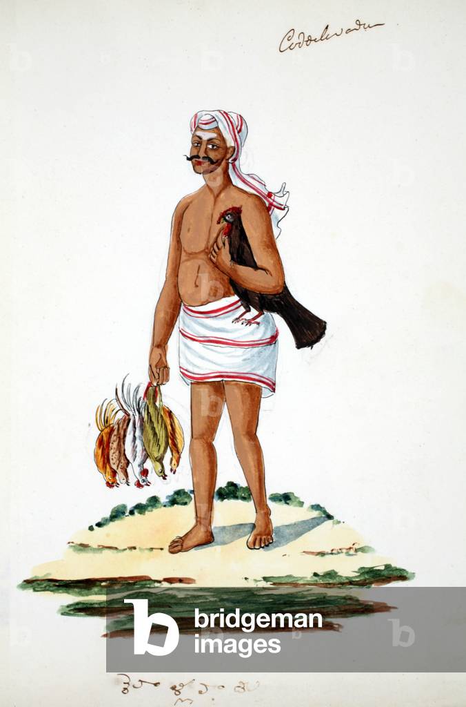 Farmer with chickens (w/c on paper)