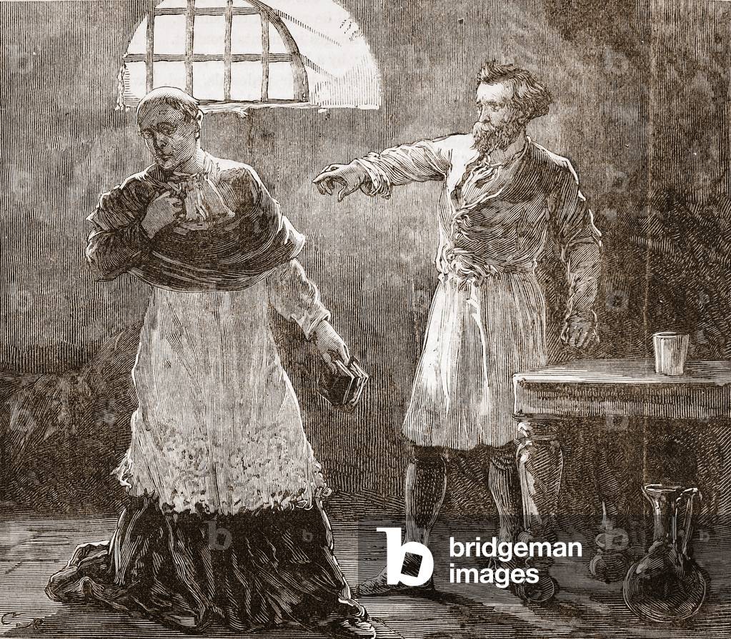 Denis reproving the Bishop of Meaux, illustration from 'The History of Protestantism' by James Aitken Wylie (1808-1890), pub. 1878 (engraving)