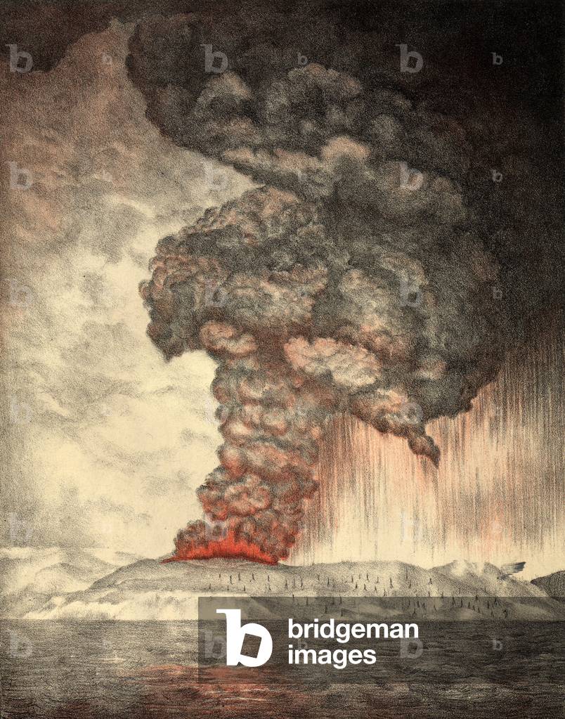 Eruption of Krakatoa, 26th August 1833, pub.1888 (colour litho)
