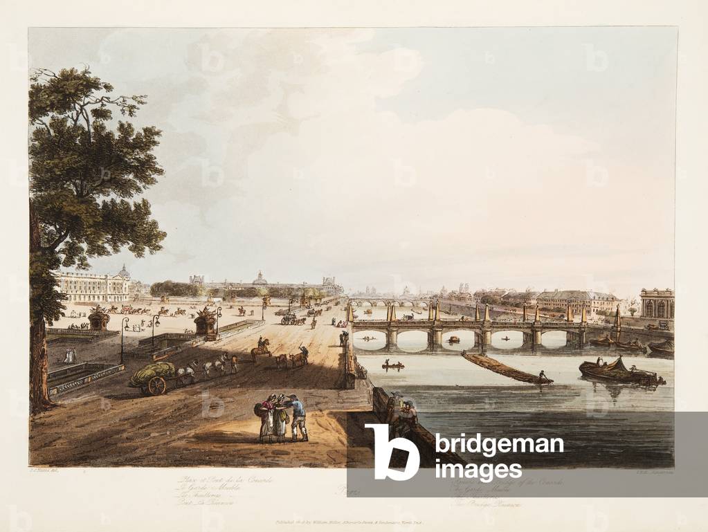 Square and Bridge of the Concorde; The Garde Meuble; The Thuilleries; The Bridge Reunion,  illustration from 'Versailles, Paris and Saint Denis',  pub. 1806 (aquatint)