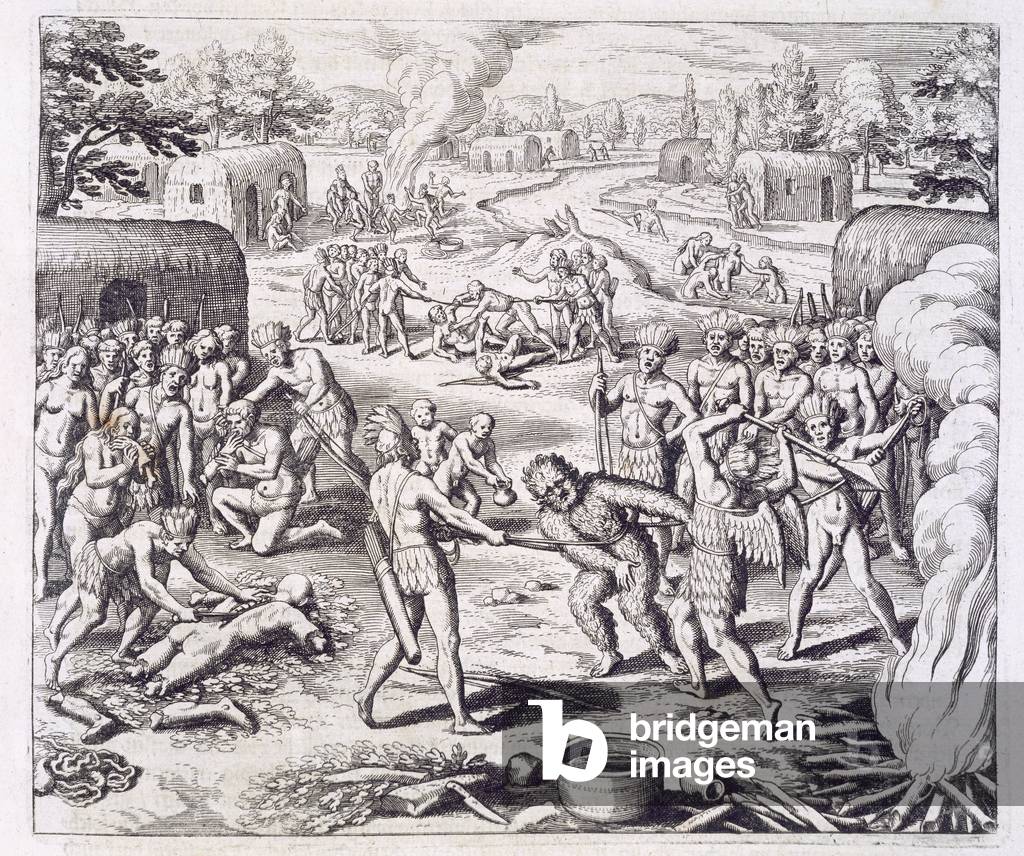 Schlacht zwischen Tuppin-Stämmen, aus 'Newe Welt und Americanische Historien' von Johann Ludwig Gottfried, her