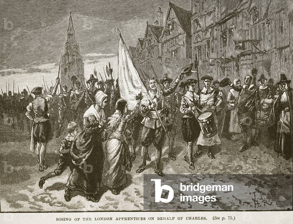 Rising of the London Apprentices on behalf of Charles, illustration from 'Cassell's Illustrated History of England' (engraving) (sepia photo)