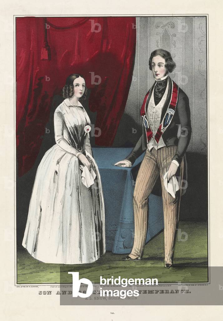 Son and Daughter of Temperance, litho by N. Currier, pub. 1850 (colour litho)