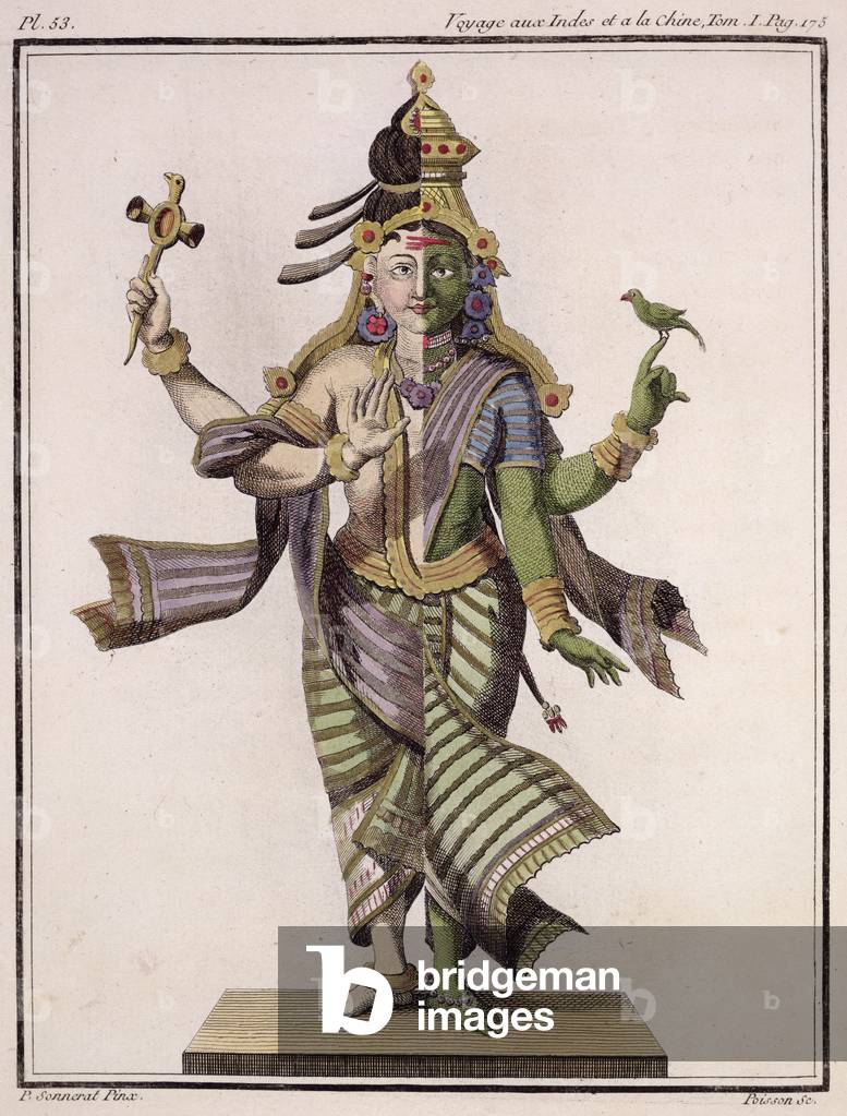 Ardhanarishvara, from 'Voyage aux Indes et a la Chine' by Pierre Sonnerat, engraved by Poisson, published 1782 (coloured engraving)