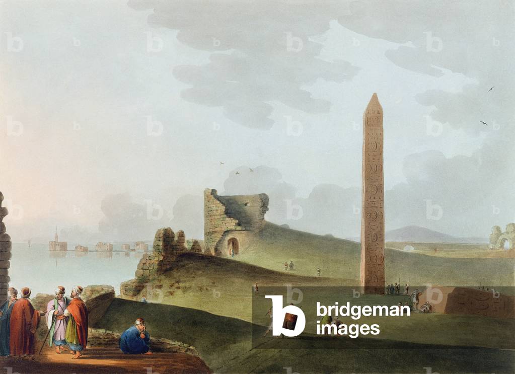 The Obelisks at Alexandria, called Cleopatra's Needles, plate 12 from 'Views in Egypt', engraved by Thomas Milton (1743-1827) pub. by Robert Bowyer (1758-1834) 1802 (aquatint)