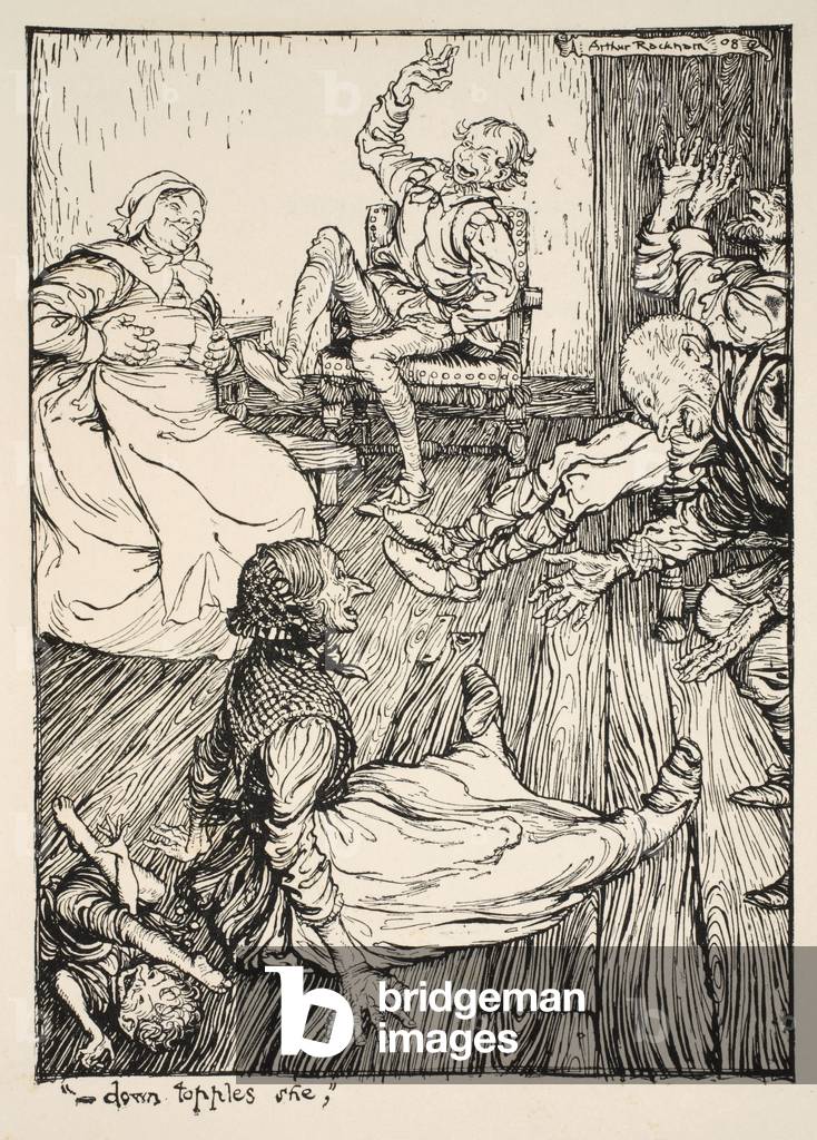 ..Down topples she, illustration from 'Midsummer Nights Dream' by William Shakespeare, 1908 (litho)