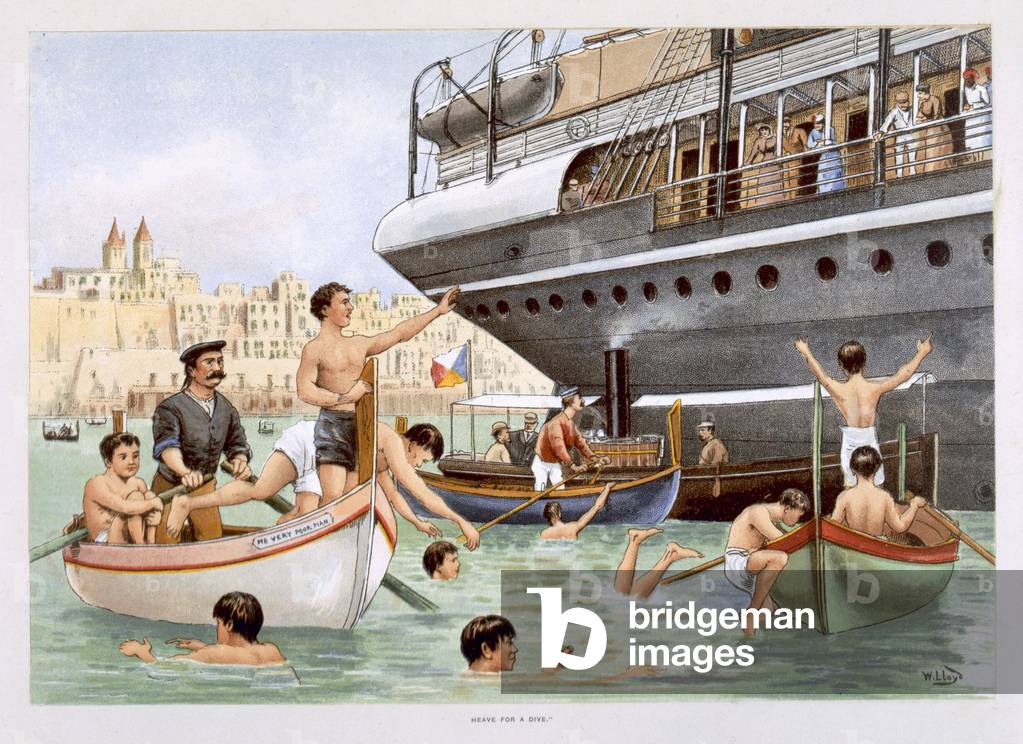 Malta, Heave for a Dive, from 'P & O Pencillings' (colour litho)